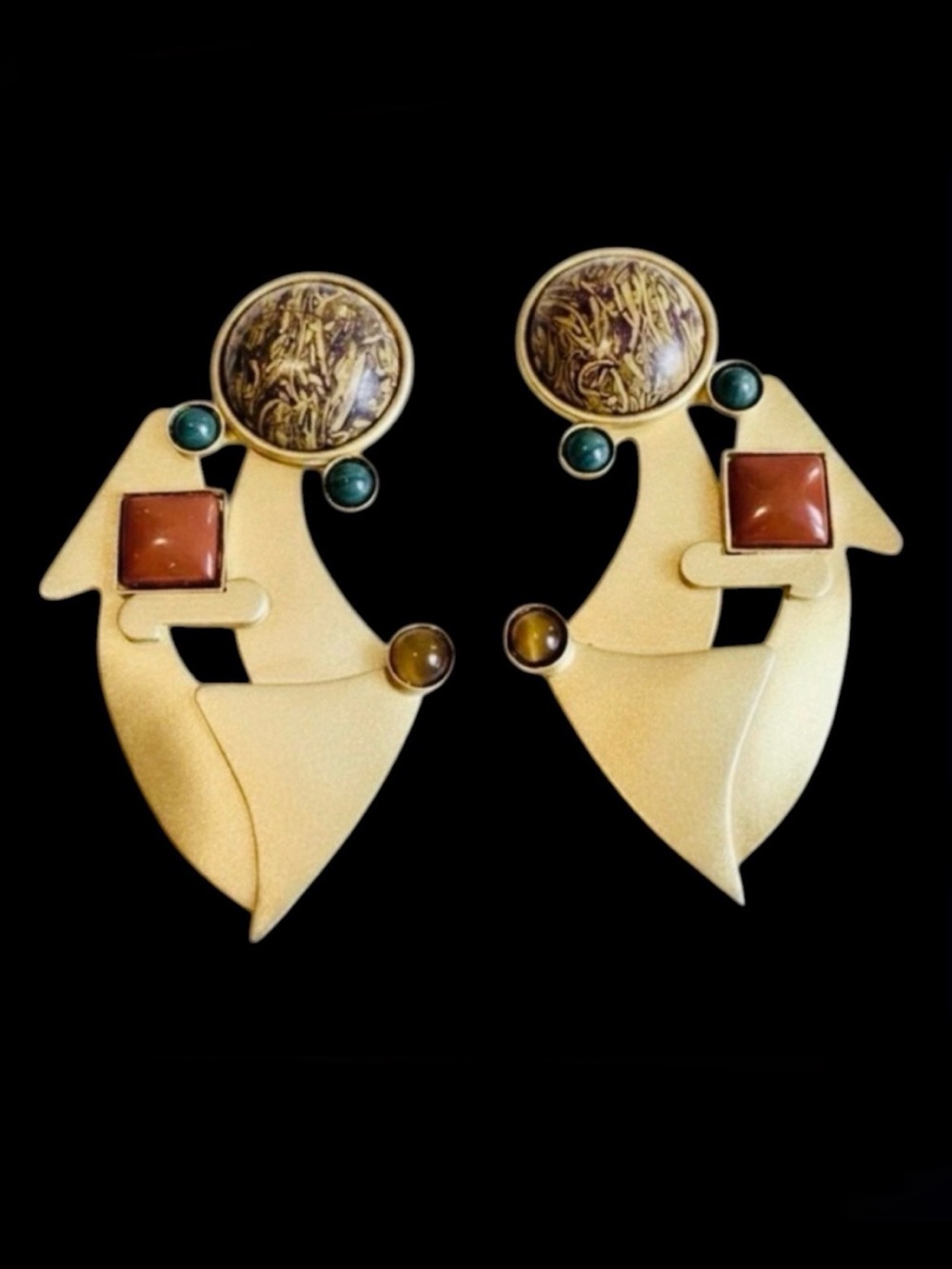Vintage Gale Rothstein Modernist Abstract Multi-Gemstone Earrings